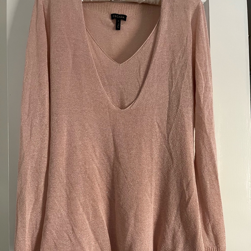Escada pink shimmery knit Cami with matching knit light weight sweater.